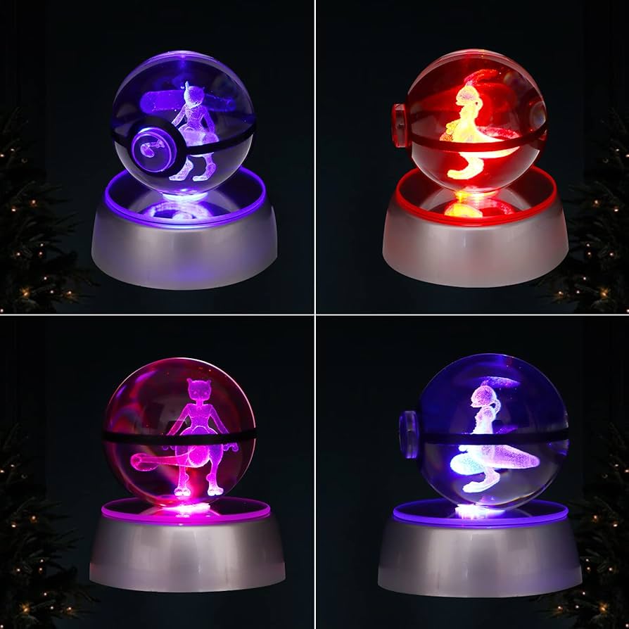 モンスターボールプラス 4個セット LEDライト付き Amazon.co.jp: 3dクリスタルボールLED夜ライトベース変更色
